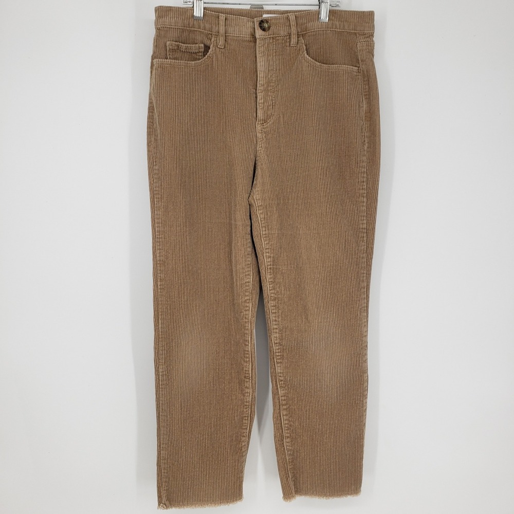 LOFT Corduroy Straight Leg Pants Camel Tan Womens‎ Size 28 6 High Rise Raw Hem